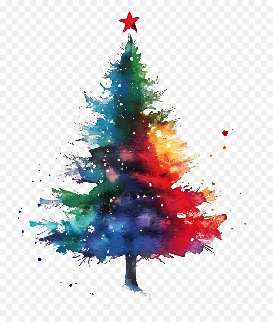 Aquarela De Natal，Árvore De Natal Colorida PNG