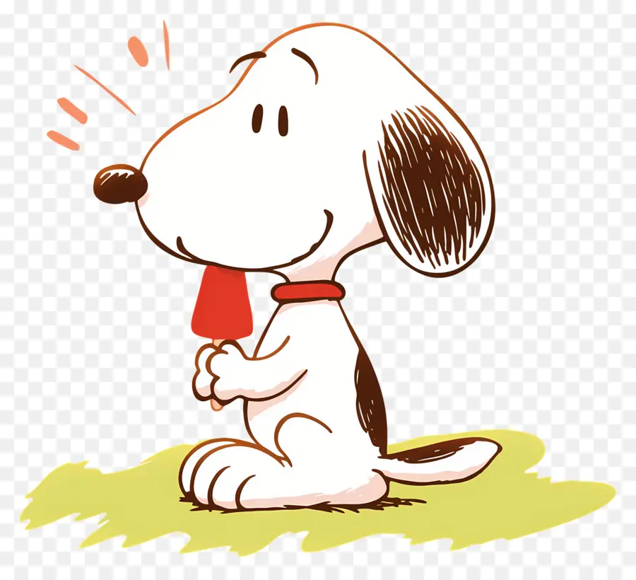 Snoopy Tomando Sorvete，Cão De Desenho Animado Com Picolé PNG