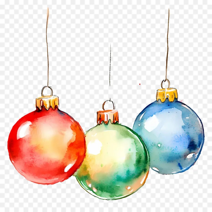 Aquarela De Natal，Enfeites De Natal Coloridos PNG