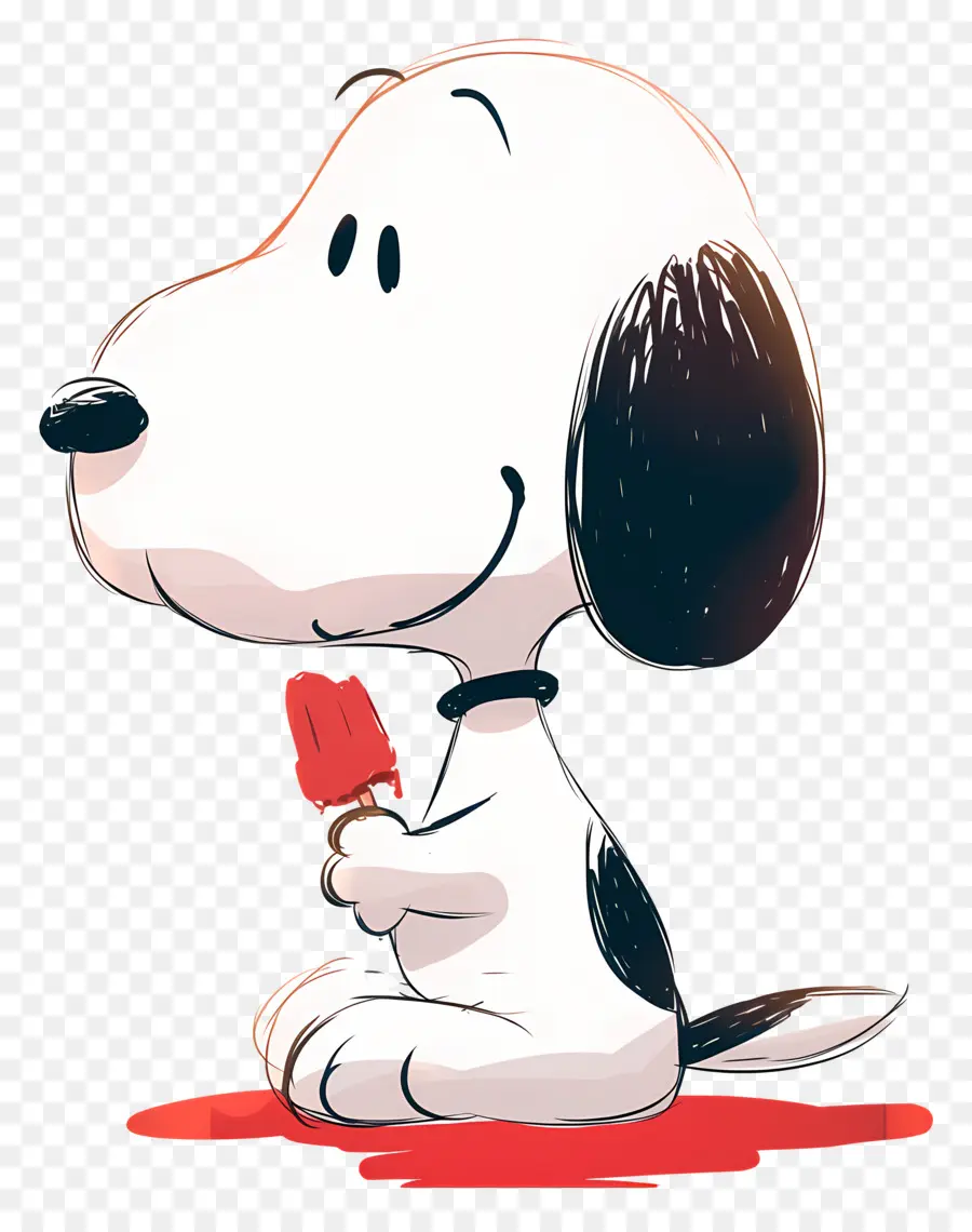 Snoopy Tomando Sorvete，Cão De Desenho Animado Com Picolé PNG