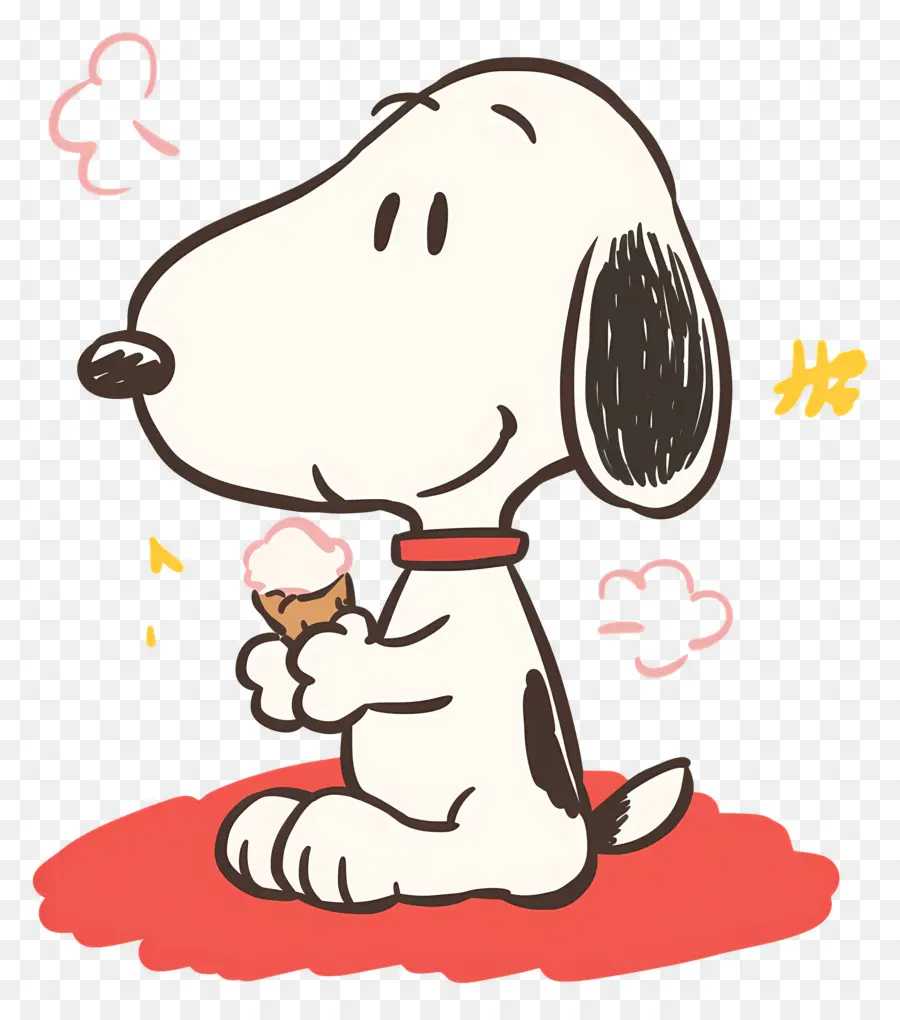 Snoopy Tomando Sorvete，Cão De Desenho Animado Com Sorvete PNG