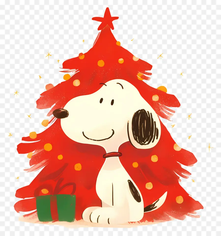 Snoopy，Cão De Desenho Animado Com árvore De Natal PNG