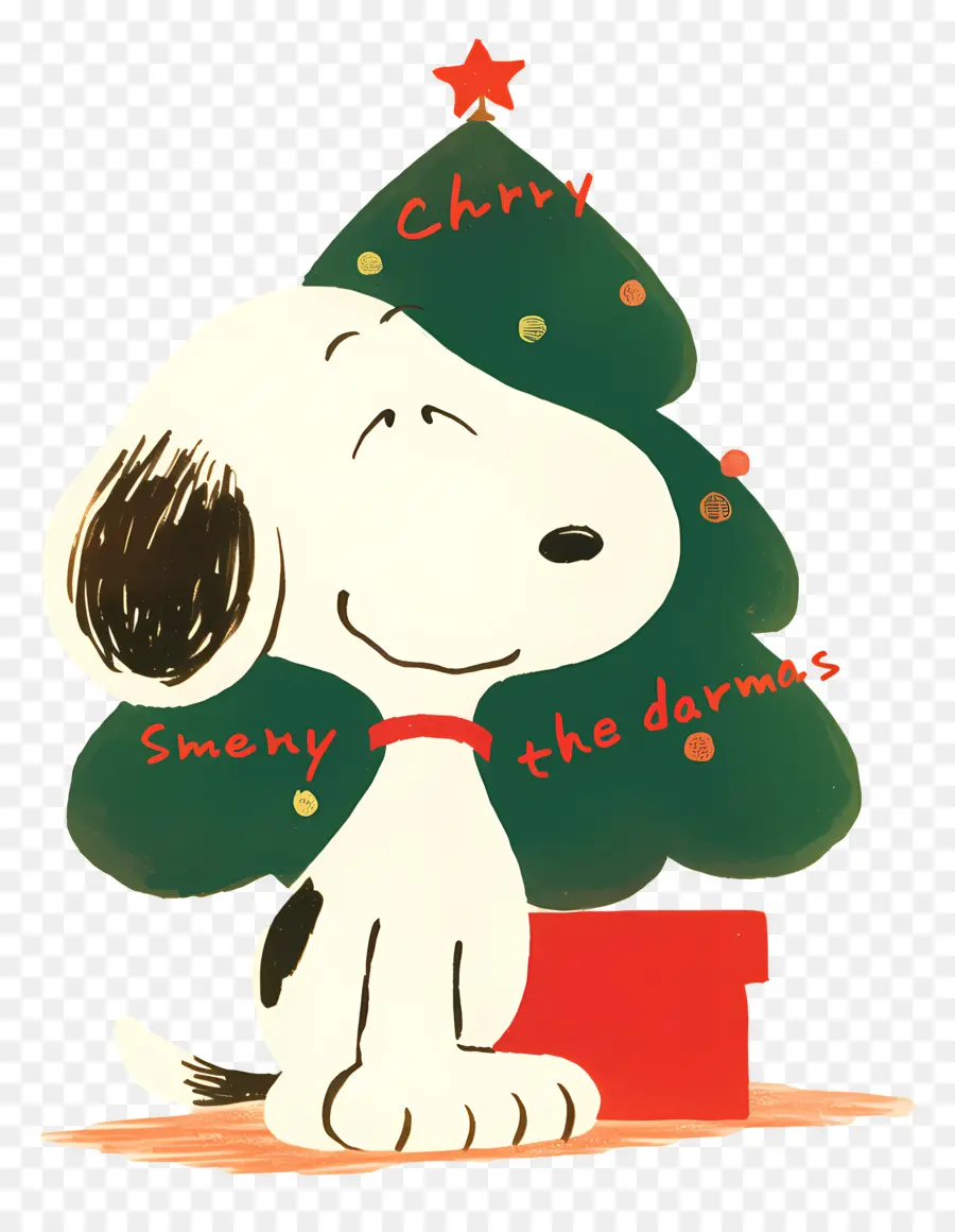 Snoopy，Cão De Desenho Animado Com árvore De Natal PNG