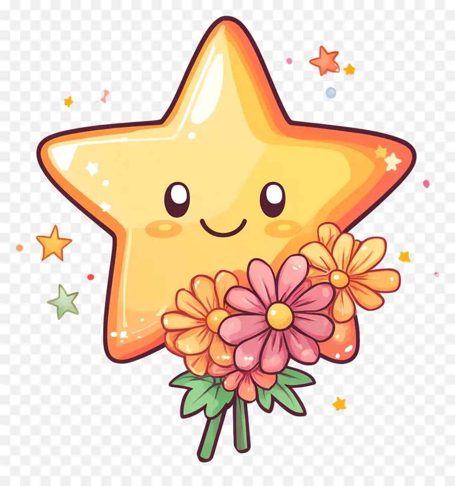 Estrela Animada，Estrela Com Flores PNG