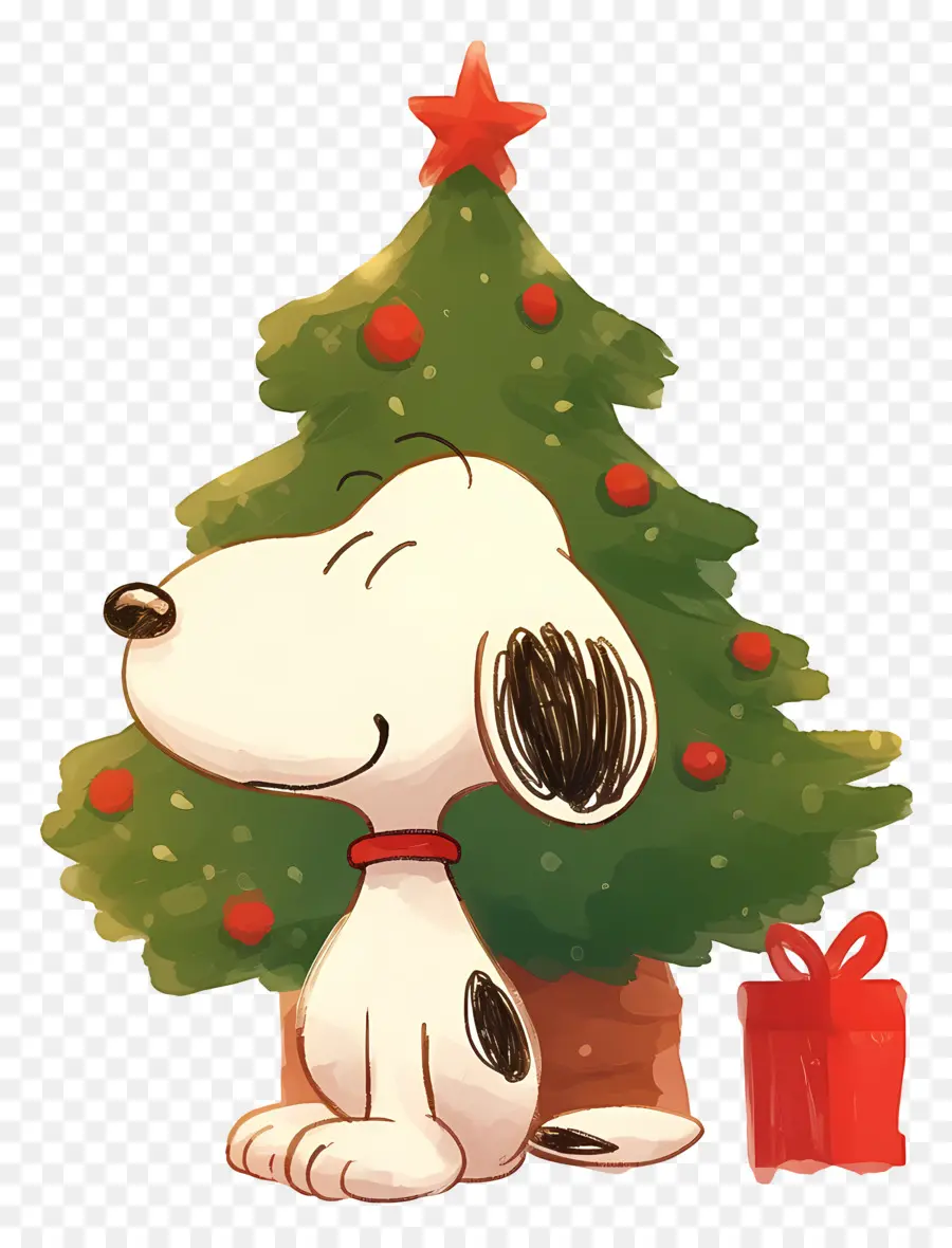 Snoopy，Cão De Desenho Animado Com árvore De Natal PNG