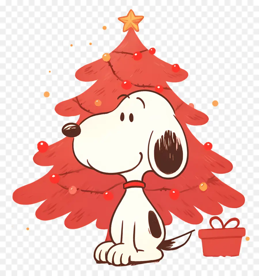 Snoopy，Cão De Desenho Animado Com árvore De Natal PNG