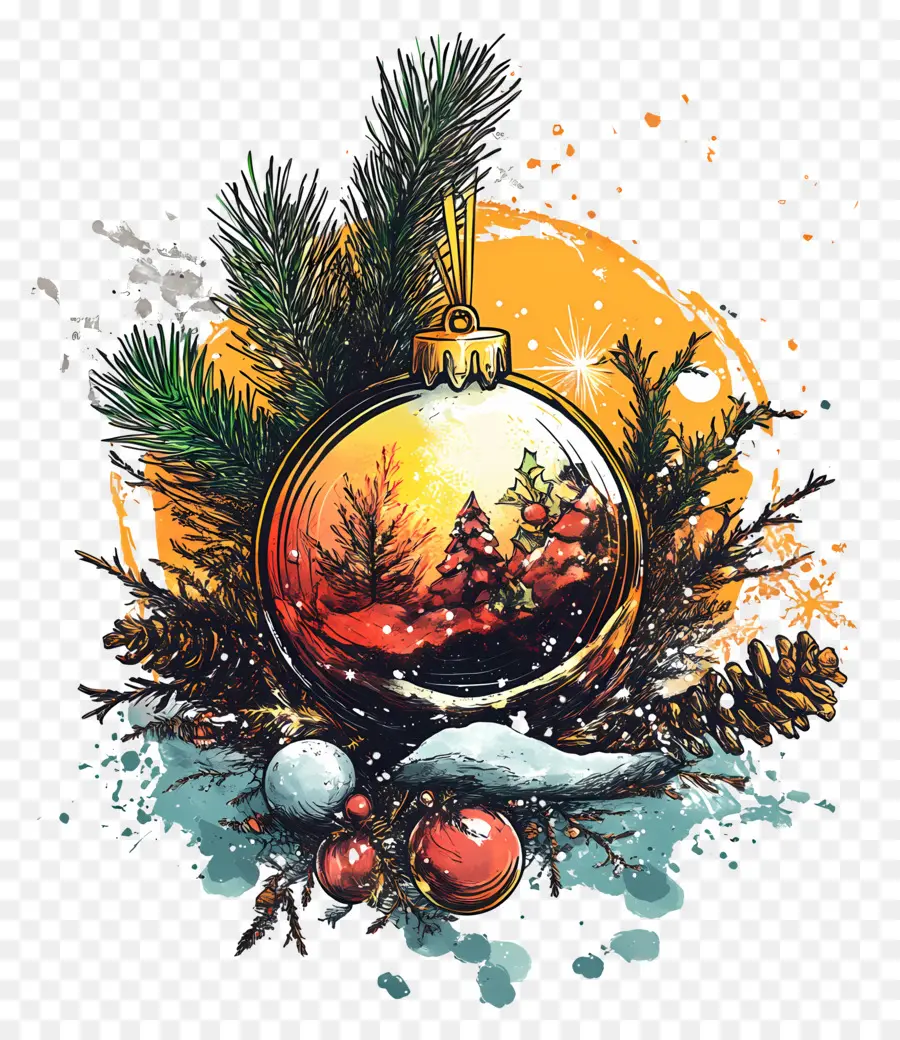 Natal，Ornamento Com Cena De Inverno PNG