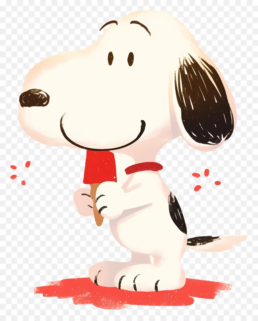 Snoopy Tomando Sorvete，Cão De Desenho Animado Com Picolé PNG