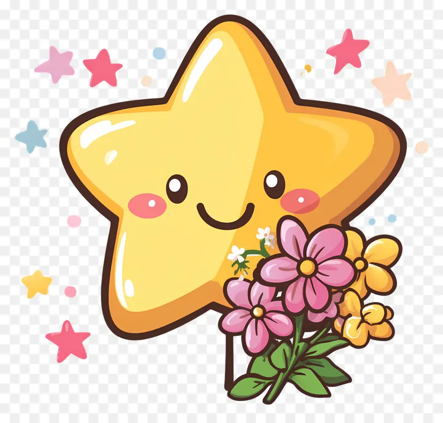 Estrela Animada，Estrela Com Flores PNG