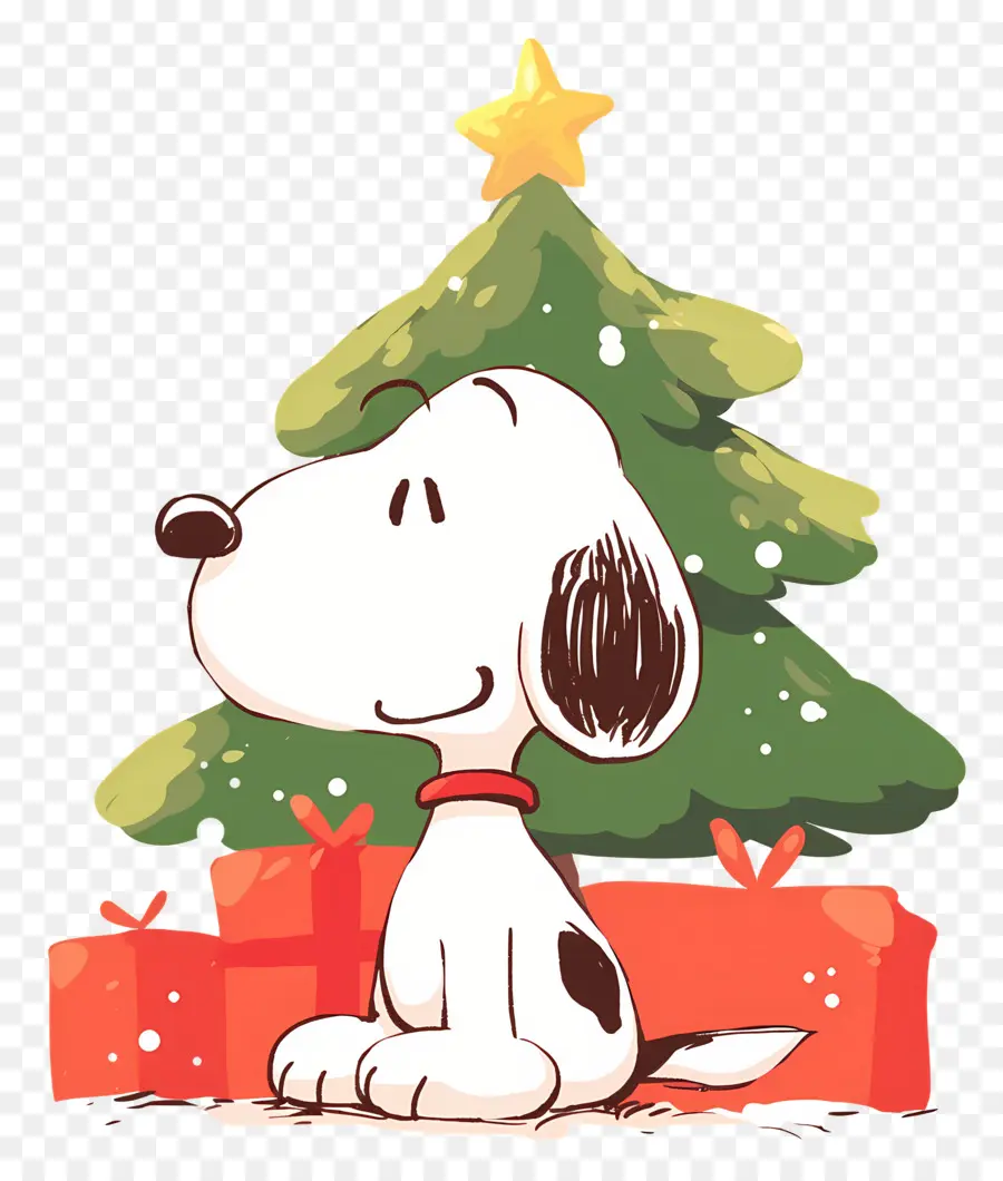 Snoopy，Cão De Desenho Animado Com árvore De Natal PNG