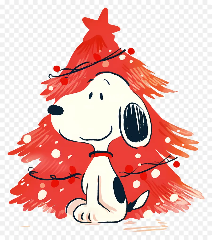 Snoopy，Cão De Desenho Animado Com árvore De Natal PNG