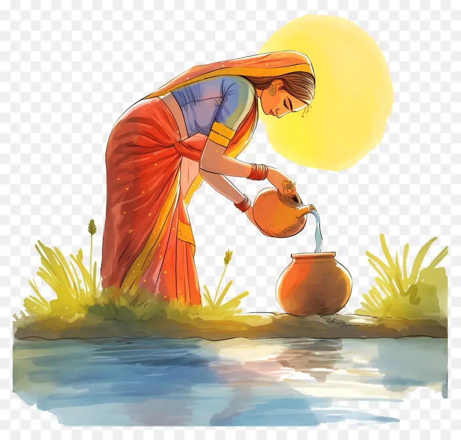 Chhath Puja，Mulher Derramando água PNG