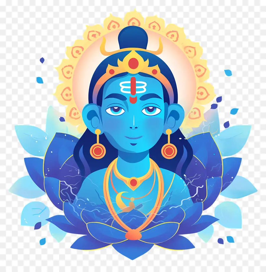 Ram Navami，Divindade Azul Com Lótus PNG