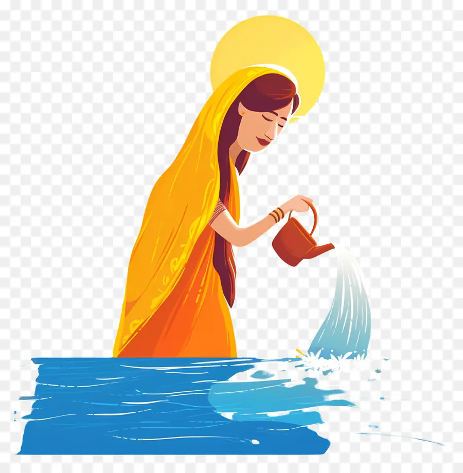 Chhath Puja，Mulher Derramando água PNG