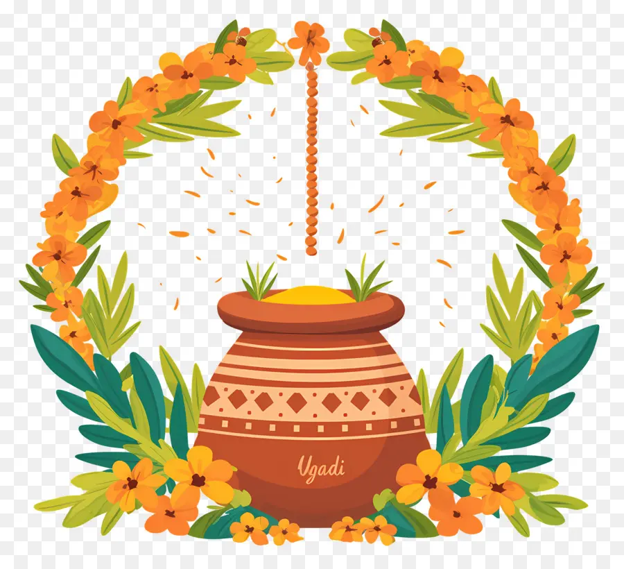 Feliz Ugadi，Pote Decorativo PNG