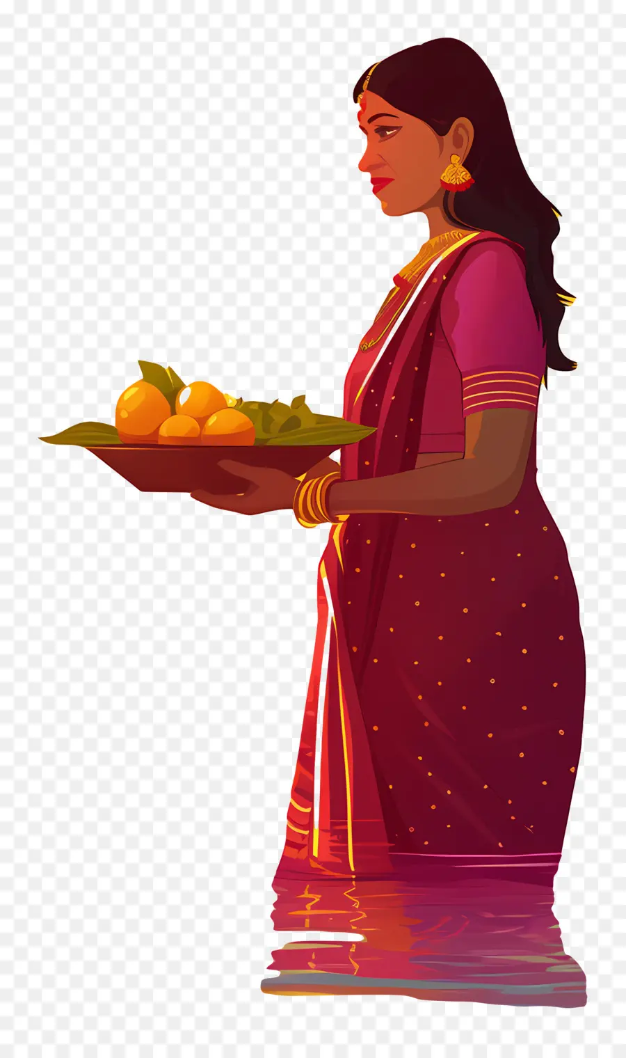 Chhath Puja，Mulher Com Bandeja De Frutas PNG