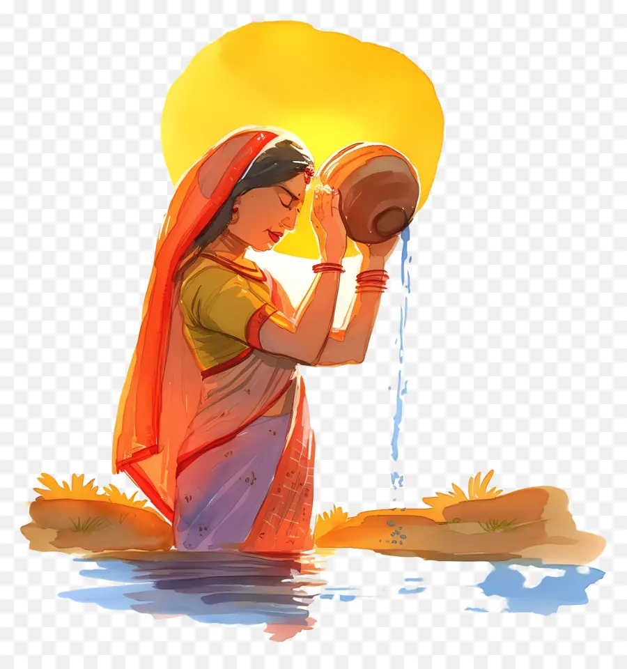 Chhath Puja，Mulher Na água PNG