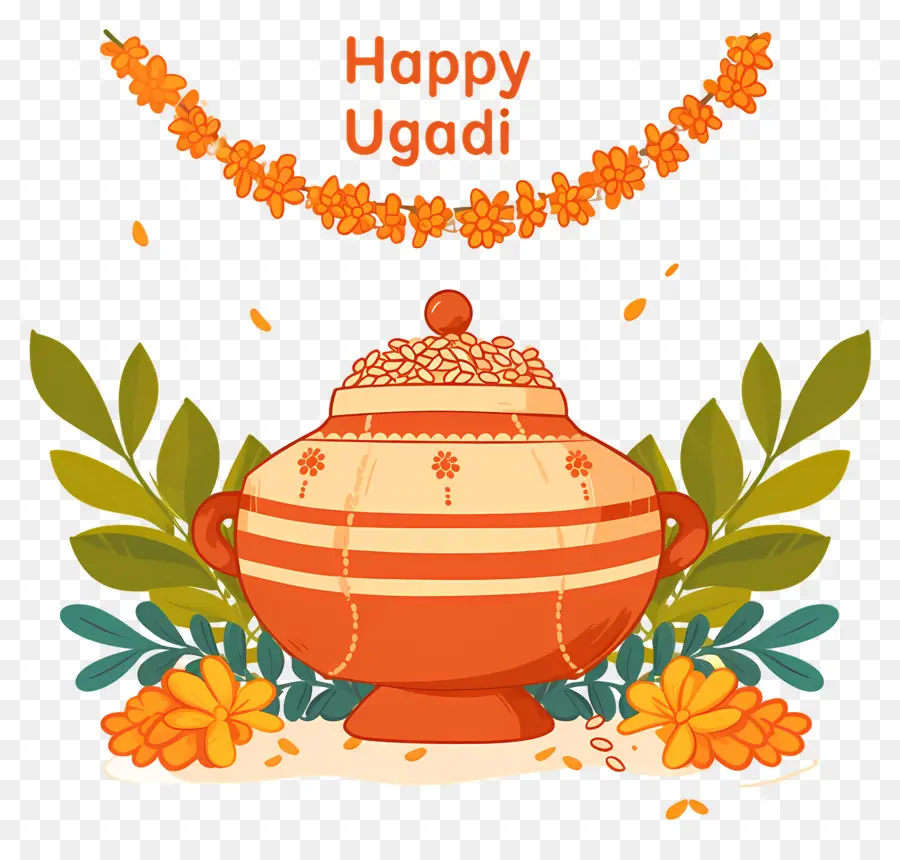 Feliz Ugadi，Pote Com Grãos PNG