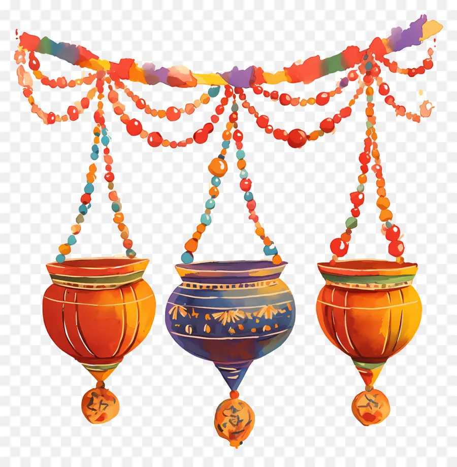 Dahi Handi，Vasos Suspensos Coloridos PNG