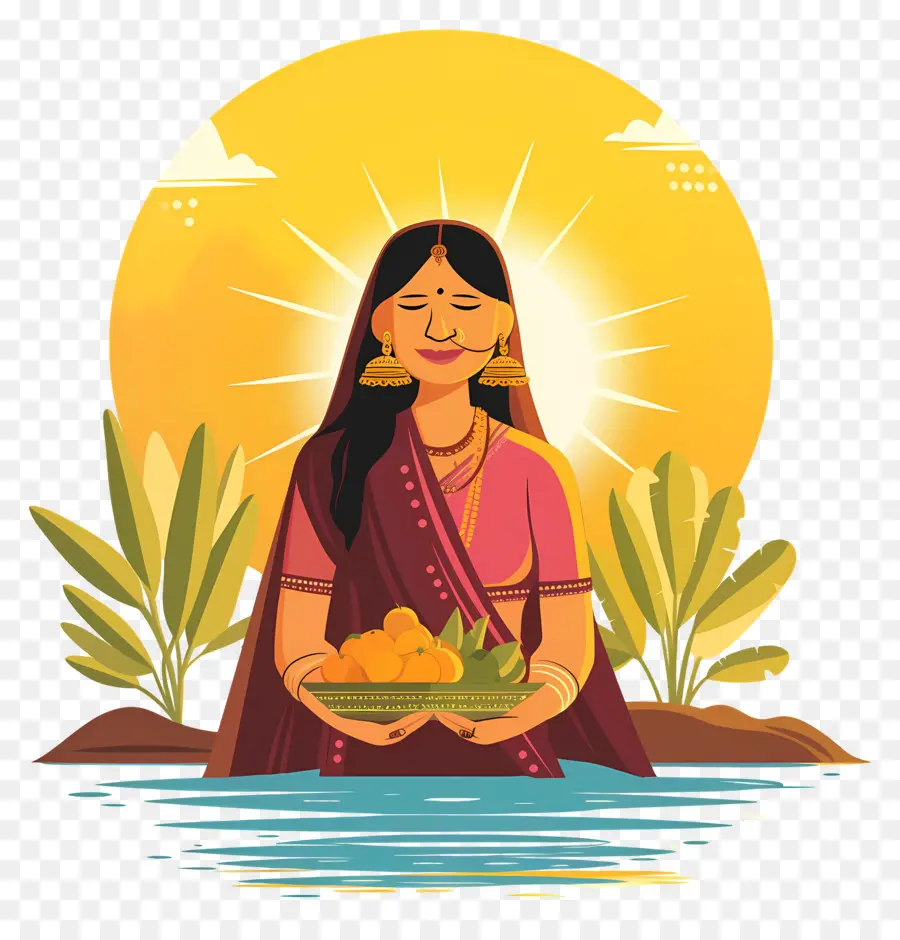 Chhath Puja，Mulher Com Ofertas PNG