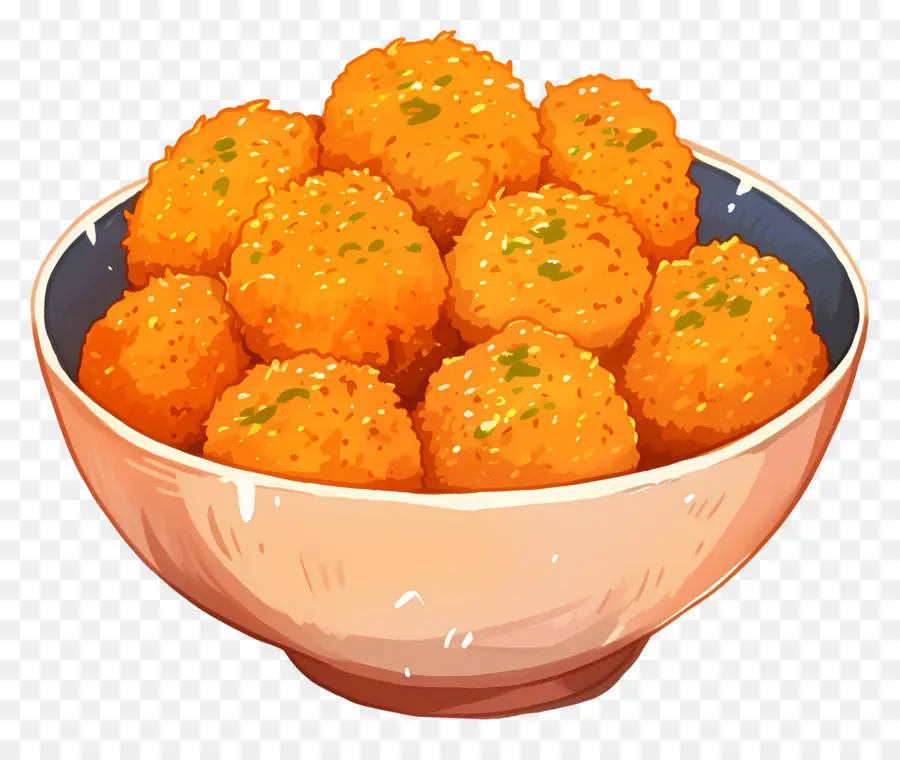 Almôndegas De Frango，Bolinhos De Queijo Em Tigela Laranja PNG