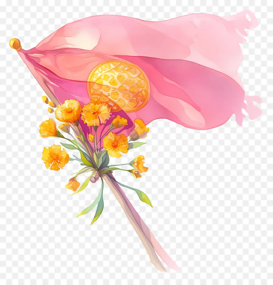 Bandeira Rosa，Bandeira Rosa Com Flores PNG