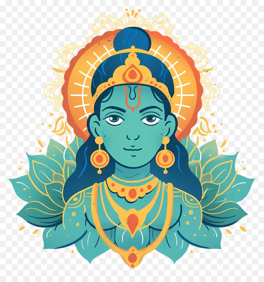 Ram Navami，Divindade Azul Com Lótus PNG