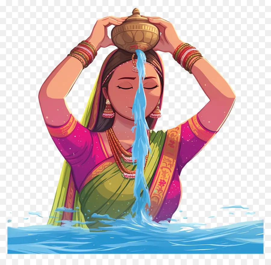 Chhath Puja，Mulher Com Pote De água PNG