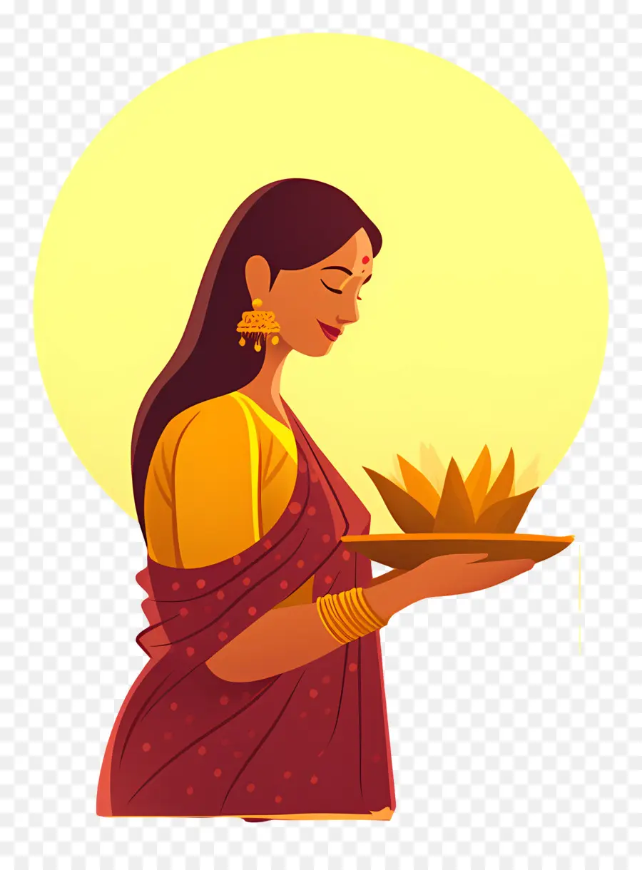 Chhath Puja，Mulher Com Oferenda PNG