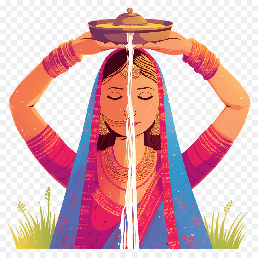 Chhath Puja，Mulher Com Recipiente De água PNG