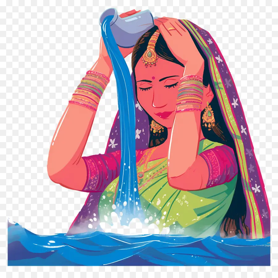 Chhath Puja，Mulher Com Pote De água PNG