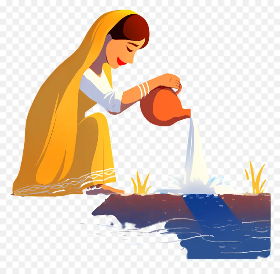 Chhath Puja，Mulher Derramando água PNG