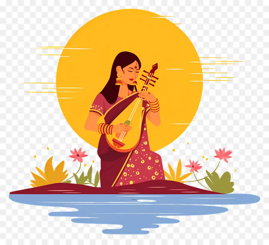 Chhath Puja，Mulher Com Instrumento PNG