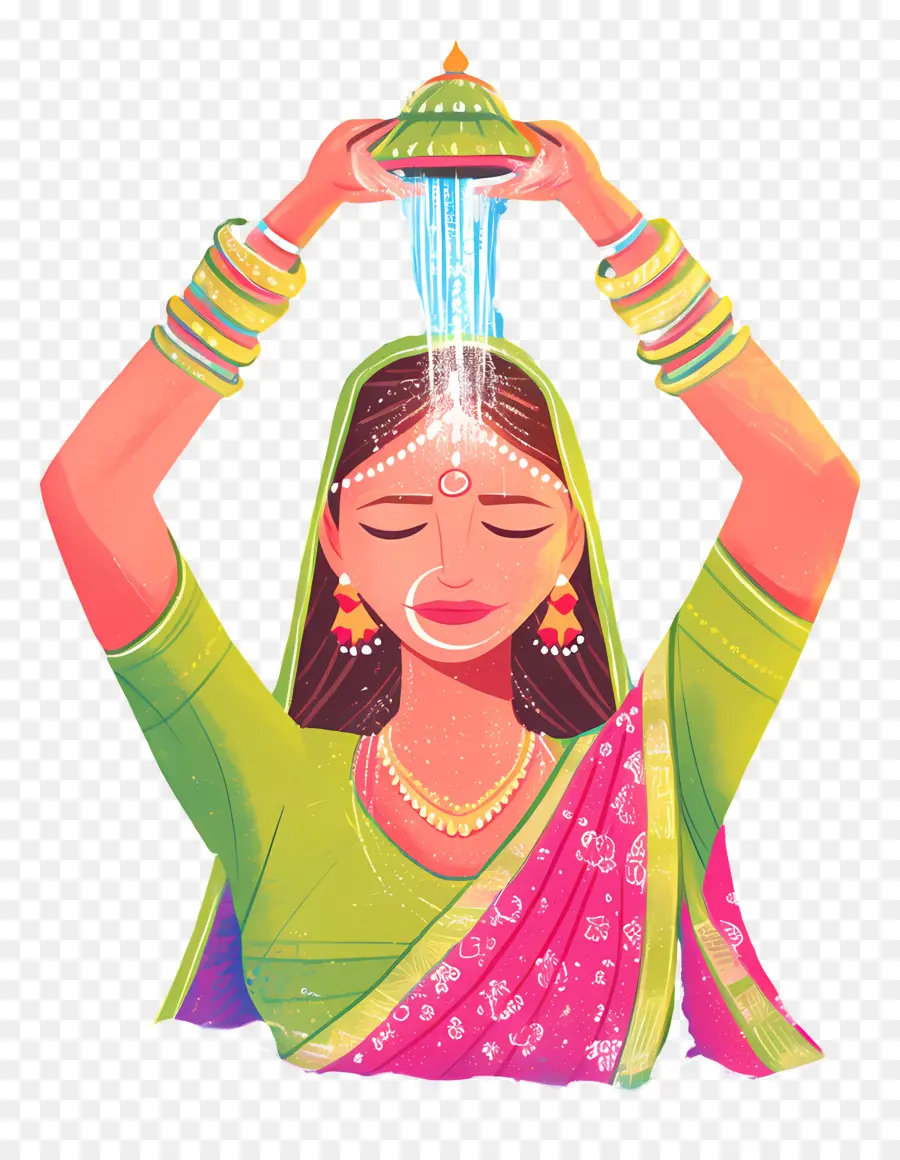 Chhath Puja，Mulher Com Pote De água PNG