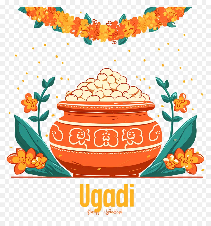 Feliz Ugadi，Vaso Decorativo Com Flores PNG