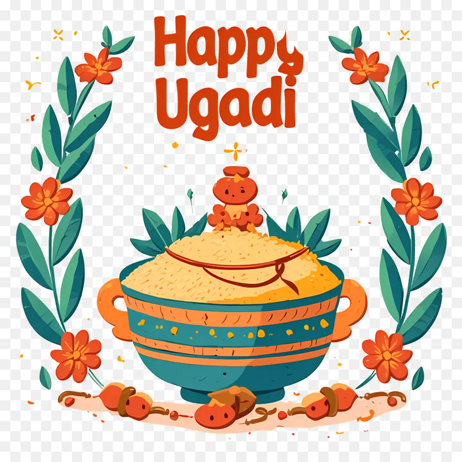 Feliz Ugadi，Vaso Decorativo Com Desenho Floral PNG