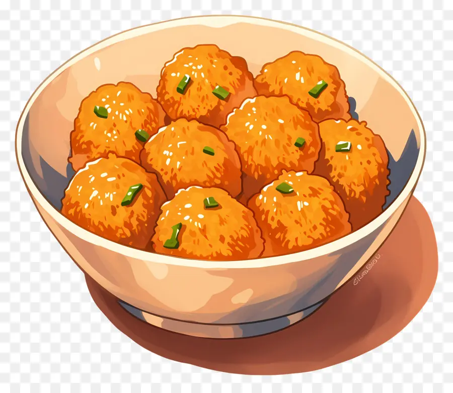 Almôndegas De Frango，Bolinhos De Queijo Em Tigela Laranja PNG