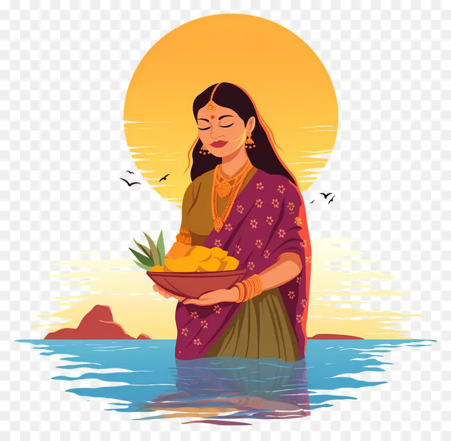 Chhath Puja，Mulher Com Ofertas PNG