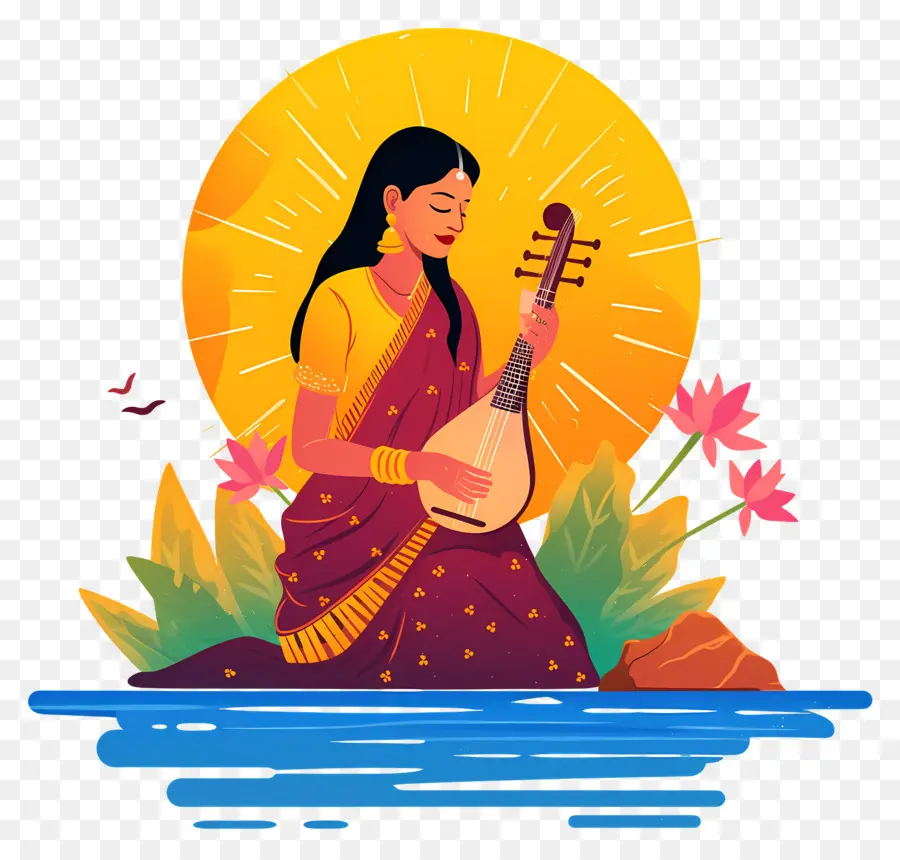 Chhath Puja，Mulher Com Instrumento Musical PNG