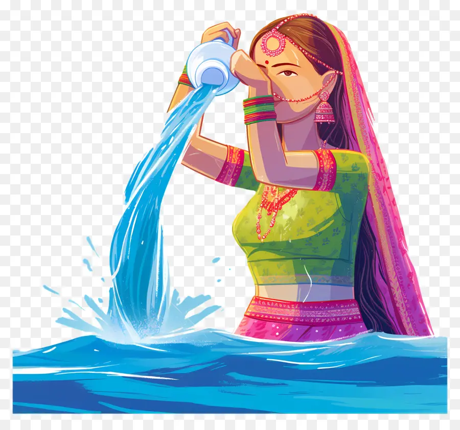 Chhath Puja，Mulher Derramando água PNG