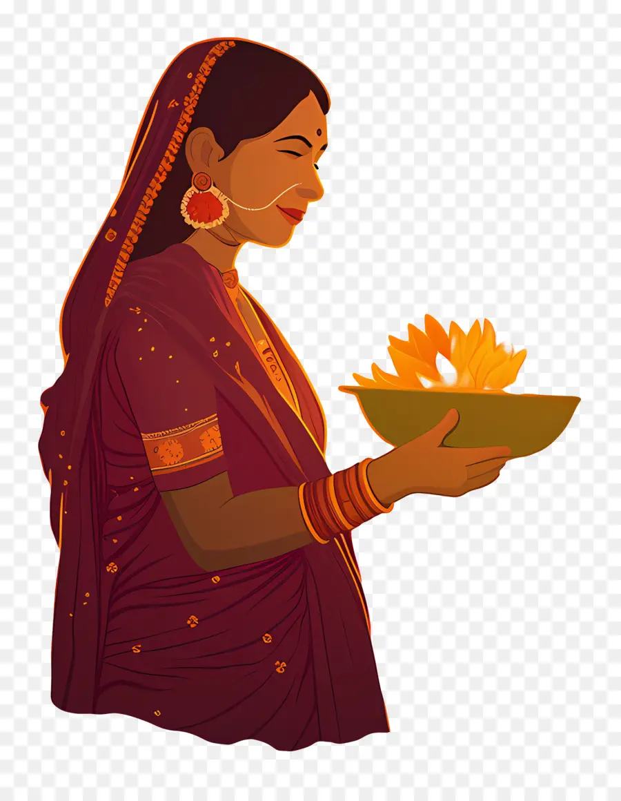 Chhath Puja，Mulher Com Flores PNG