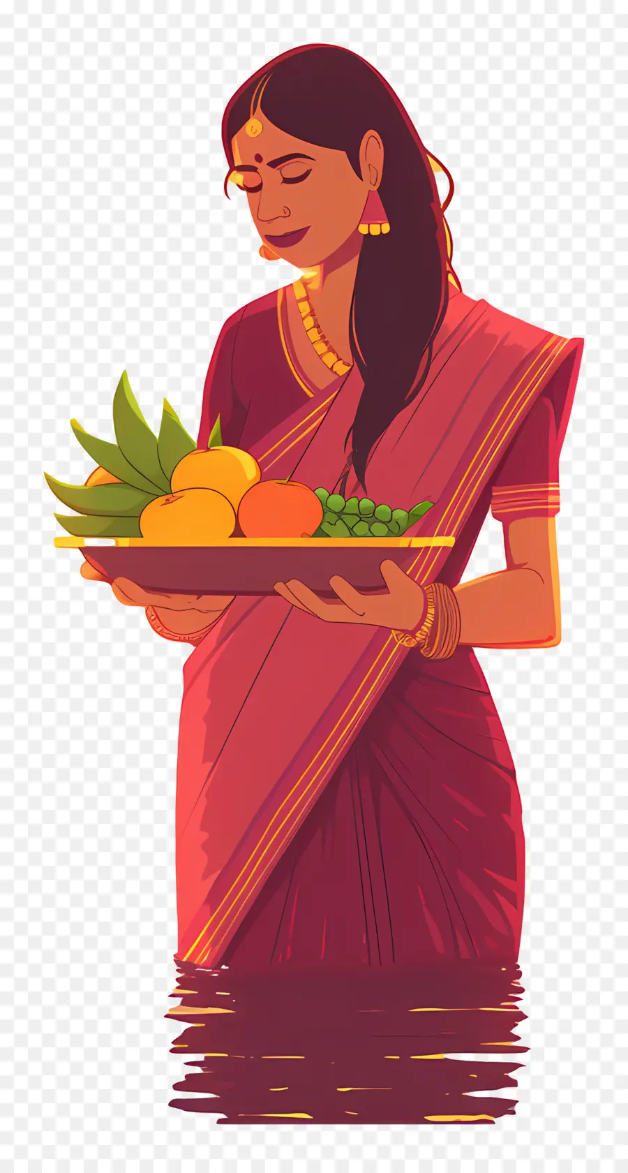 Chhath Puja，Mulher Com Bandeja De Frutas PNG