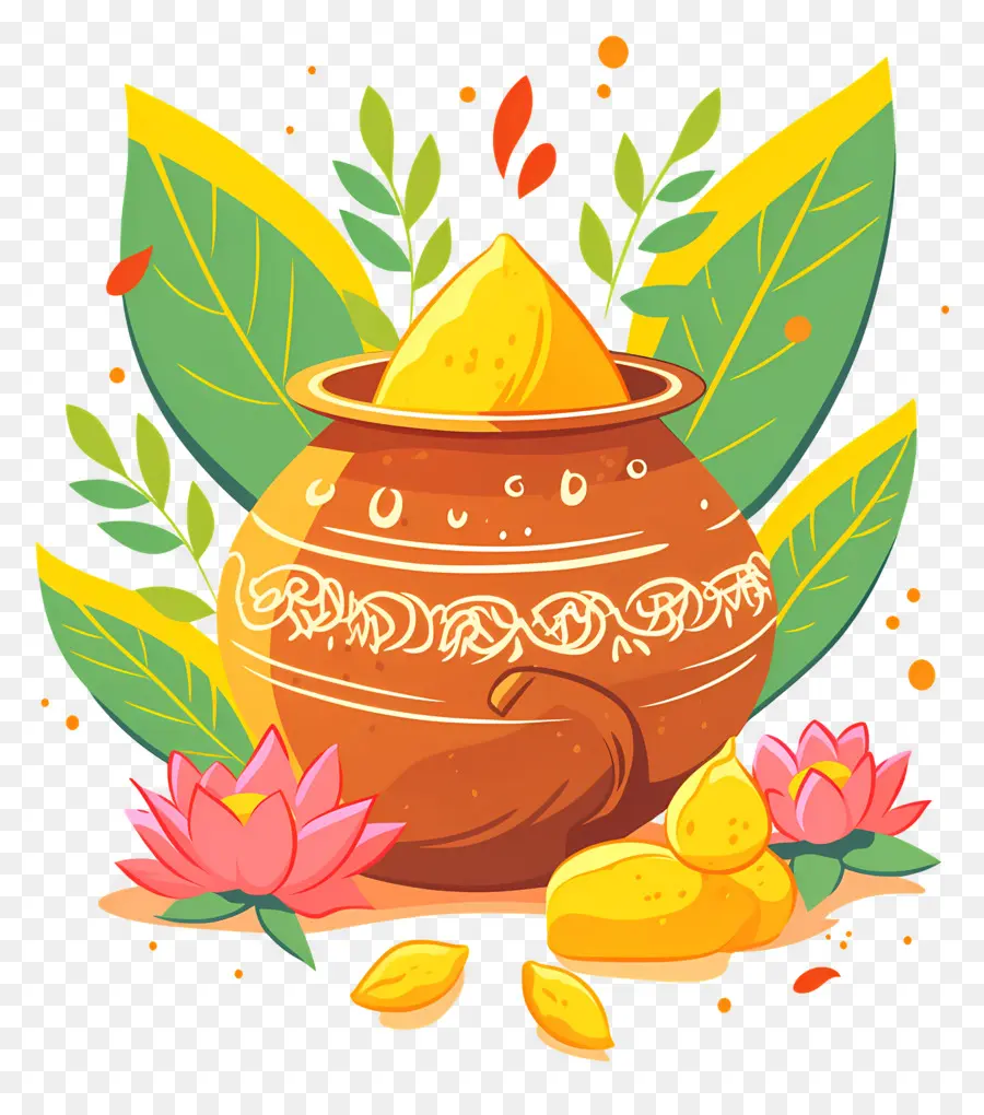 Akshaya Tritiya，Pote Com Pó Amarelo E Flores PNG