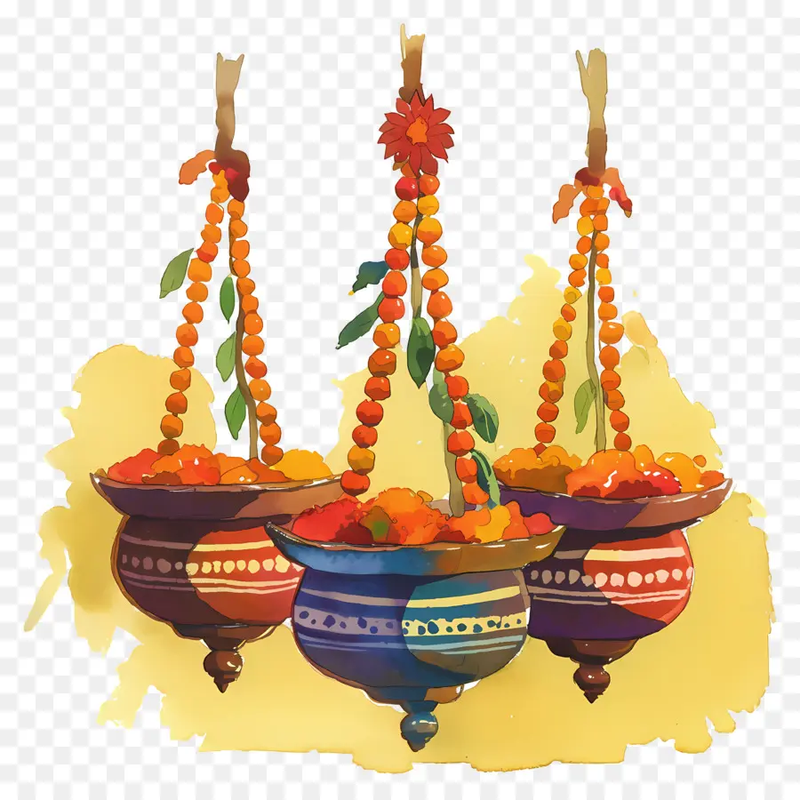 Dahi Handi，Vasos Florais Pendurados PNG