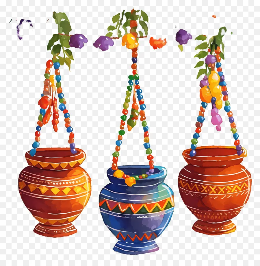 Dahi Handi，Vasos Suspensos Vibrantes PNG