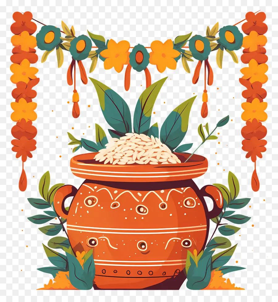 Feliz Ugadi，Pote Decorativo Com Arroz PNG