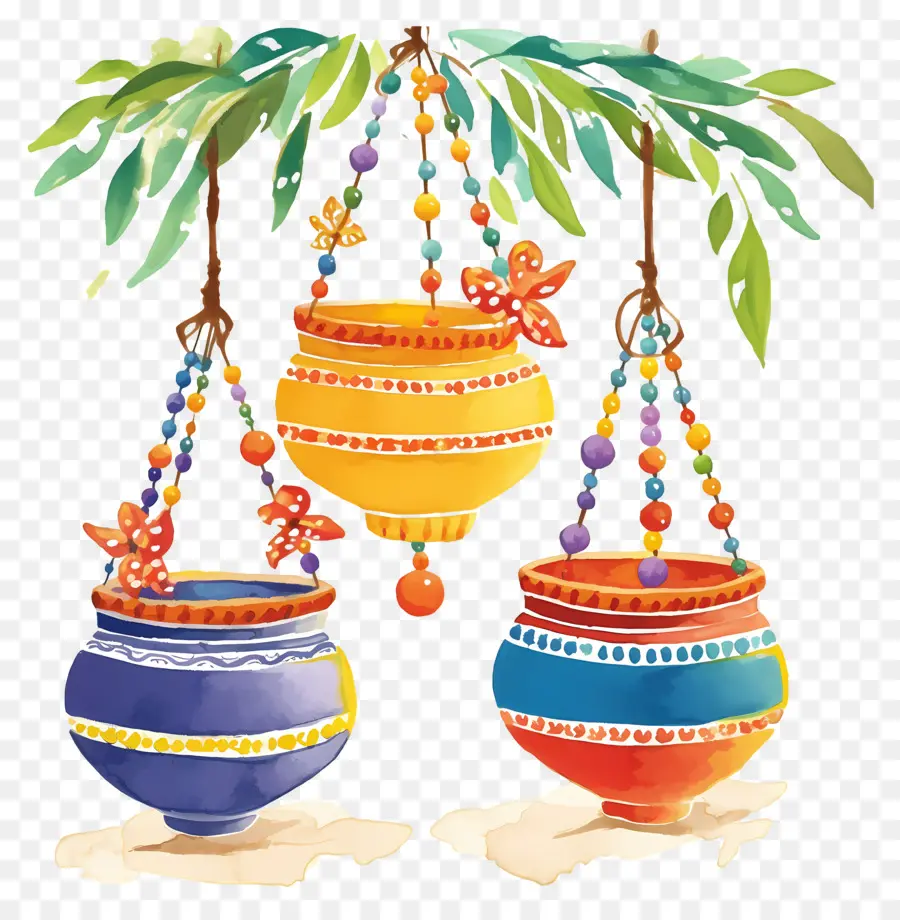 Dahi Handi，Vasos Decorativos Suspensos PNG