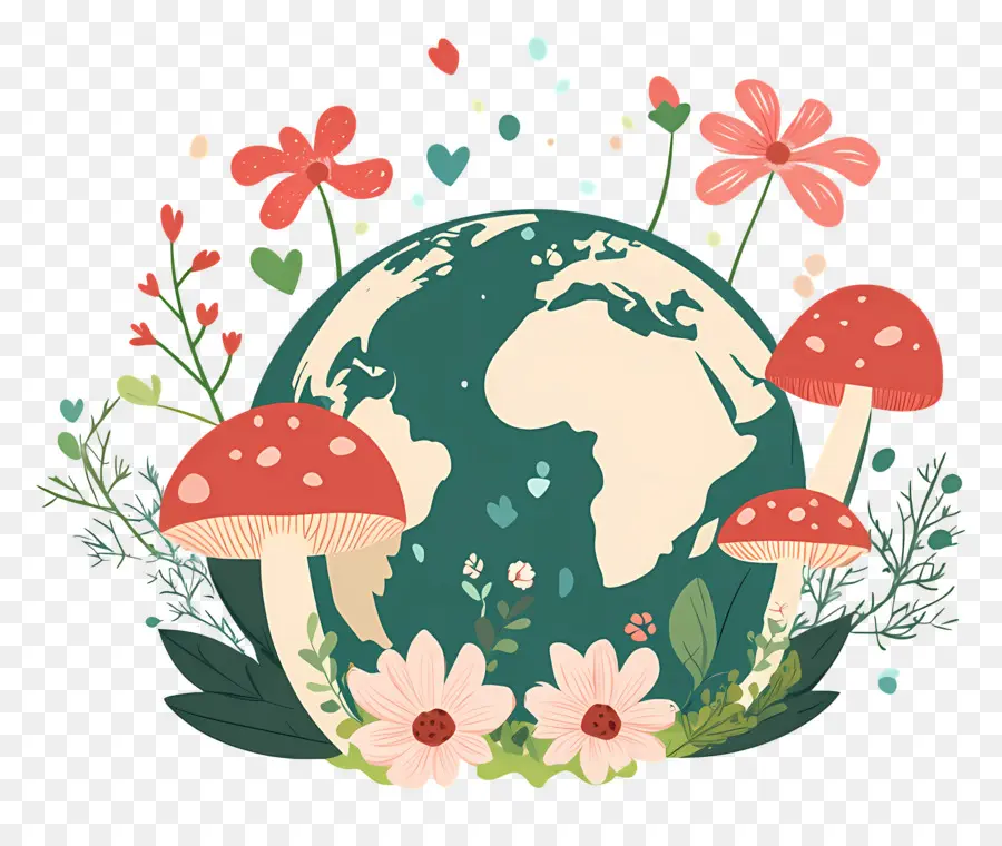 Ecologia，Terra Com Cogumelos PNG