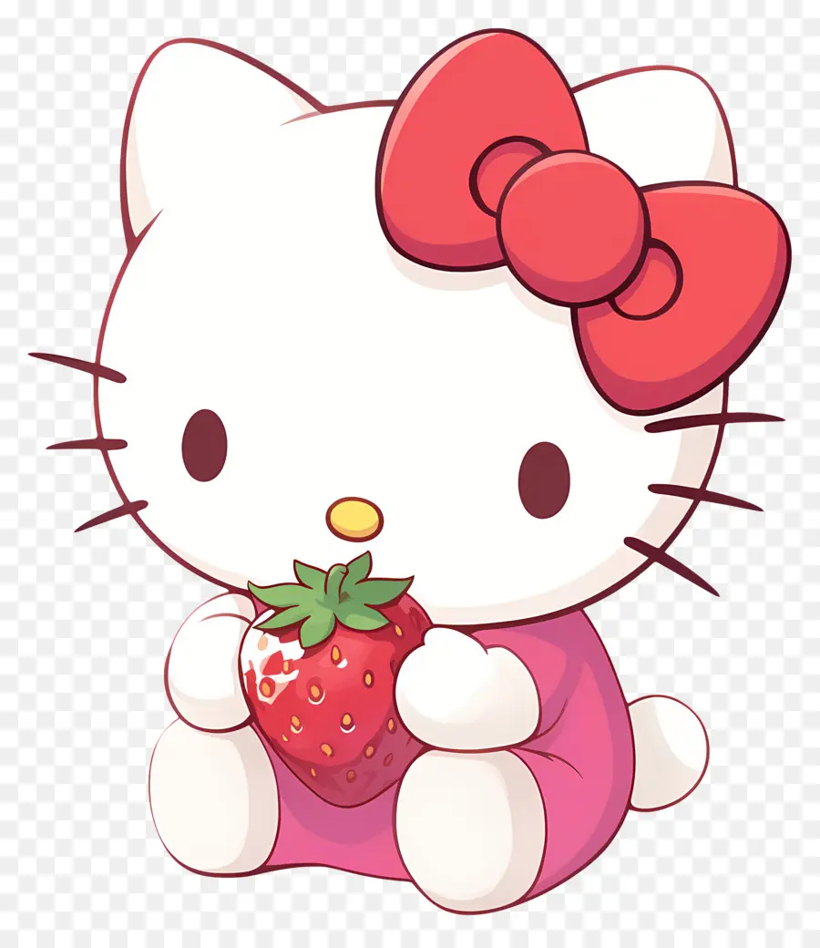 Olá Kitty Com Morango，Gato De Desenho Animado Com Morango PNG