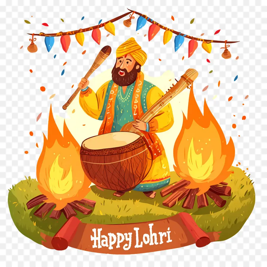 Lohri，Homem Com Tambor PNG